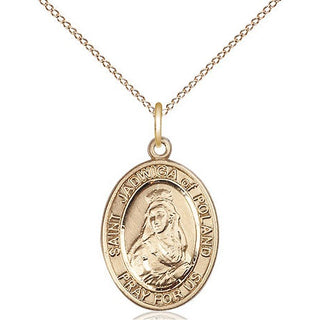 14kt Gold Saint Jadwiga of Poland Medal Engraved Catholic Saint Jewelry