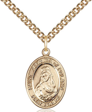 14kt Gold Saint Jadwiga of Poland Medal Engraved Catholic Saint Jewelry