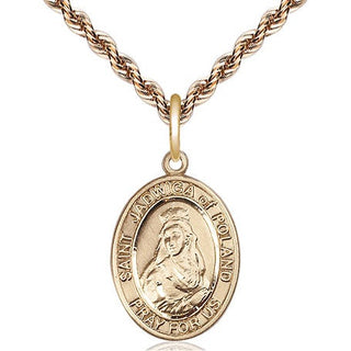 14kt Gold Saint Jadwiga of Poland Medal Engraved Catholic Saint Jewelry