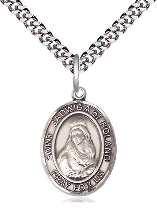 Pewter Saint Jadwiga of Poland Medal Religious Jewelry Engraved Catholic Saint Jewelry