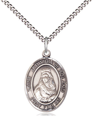 Sterling Silver Saint Jadwiga of Poland Medal Religious Jewelry Engraved Catholic Saint Jewelry