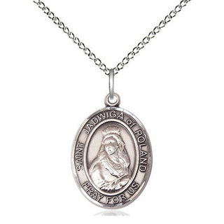 Sterling Silver Saint Jadwiga of Poland Medal Religious Jewelry Engraved Catholic Saint Jewelry