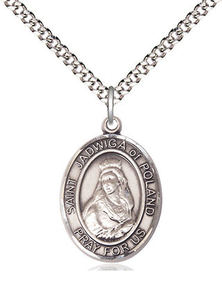 Sterling Silver Saint Jadwiga of Poland Medal Religious Jewelry Engraved Catholic Saint Jewelry