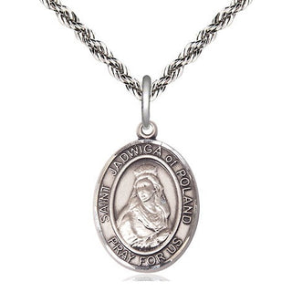 Sterling Silver Saint Jadwiga of Poland Medal Religious Jewelry Engraved Catholic Saint Jewelry