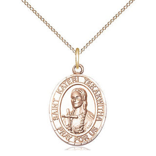 14kt Gold Filled Saint Kateri Tekakwitha Medal Religious Jewelry Engraved Catholic Saint Jewelry