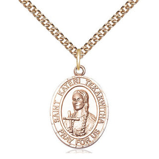 14kt Gold Saint Kateri Tekakwitha Medal Engraved Catholic Saint Jewelry