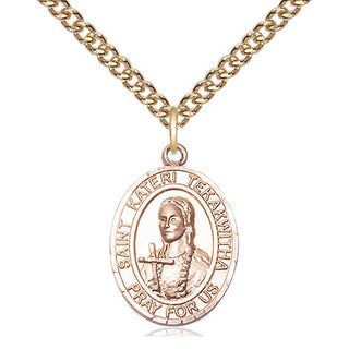 14kt Gold Saint Kateri Tekakwitha Medal Engraved Catholic Saint Jewelry