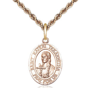 14kt Gold Saint Kateri Tekakwitha Medal Engraved Catholic Saint Jewelry