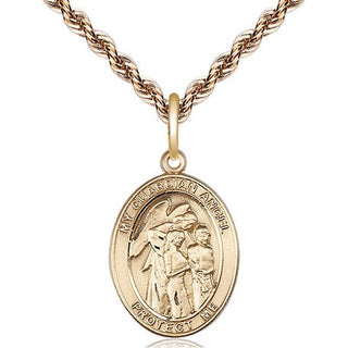 14kt Gold Filled Guardian Angel w/Children Medal Religious Jewelry Engraved Catholic Saint Jewelry