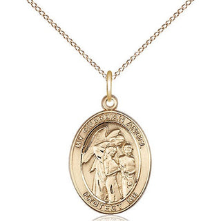 14kt Gold Guardian Angel w/Children Medal Engraved Catholic Saint Jewelry