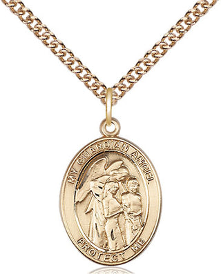 14kt Gold Guardian Angel w/Children Medal Engraved Catholic Saint Jewelry