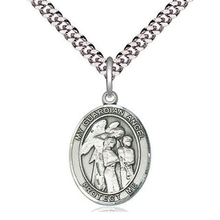 Pewter Guardian Angel w/Children Medal Religious Jewelry Engraved Catholic Saint Jewelry