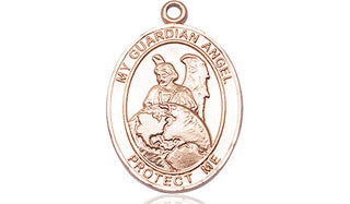 14kt Gold Guardian Angel Protector Medal Engraved Catholic Saint Jewelry
