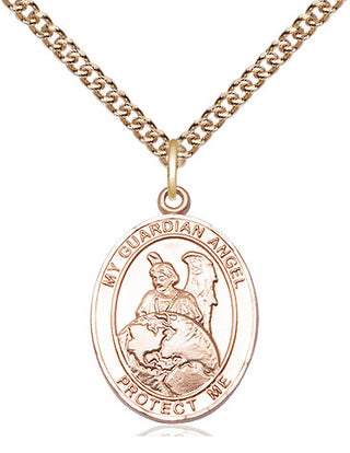 14kt Gold Guardian Angel Protector Medal Engraved Catholic Saint Jewelry