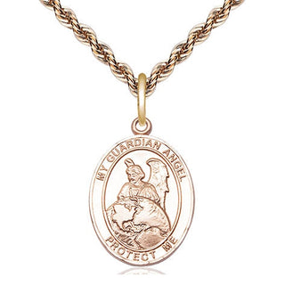 14kt Gold Guardian Angel Protector Medal Engraved Catholic Saint Jewelry