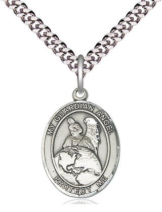 Pewter Guardian Angel Protector Medal Religious Jewelry Engraved Catholic Saint Jewelry