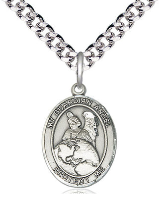 Pewter Guardian Angel Protector Medal Religious Jewelry Engraved Catholic Saint Jewelry