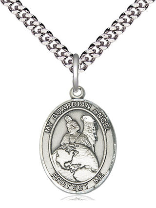 Pewter Guardian Angel Protector Medal Religious Jewelry Engraved Catholic Saint Jewelry