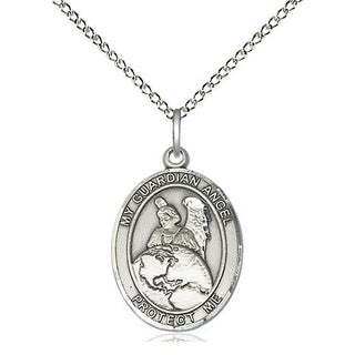 Sterling Silver Guardian Angel Protector Medal Religious Jewelry Engraved Catholic Saint Jewelry