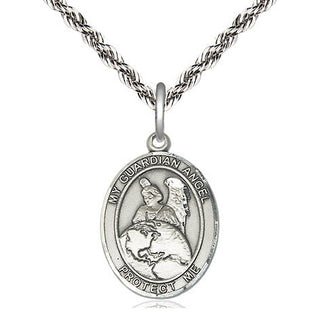 Sterling Silver Guardian Angel Protector Medal Religious Jewelry Engraved Catholic Saint Jewelry