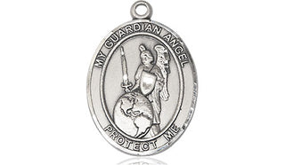 Pewter Guardian Angel of the World Medal Engraved Catholic Saint Jewelry