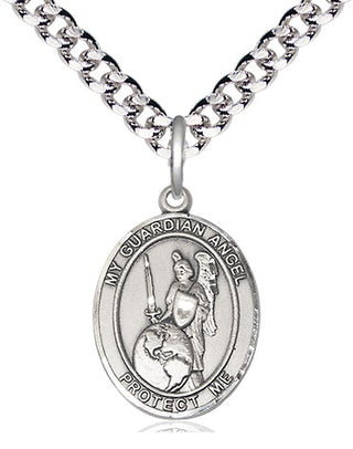 Pewter Guardian Angel of the World Medal Religious Jewelry Engraved Catholic Saint Jewelry