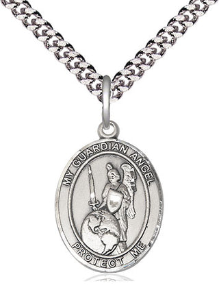 Pewter Guardian Angel of the World Medal Religious Jewelry Engraved Catholic Saint Jewelry