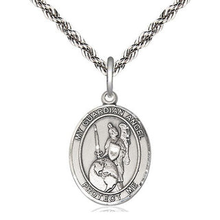 Sterling Silver Guardian Angel of the World Medal Religious Jewelry Engraved Catholic Saint Jewelry