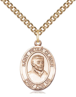 14kt Gold Saint Peter Claver Medal Engraved Catholic Saint Jewelry
