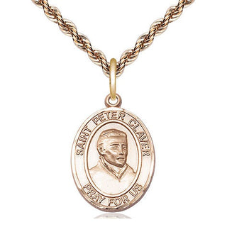 14kt Gold Saint Peter Claver Medal Engraved Catholic Saint Jewelry