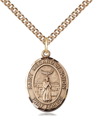 14kt Gold Filled Saint Medard of Noyon Medal Religious Jewelry Engraved Catholic Saint Jewelry