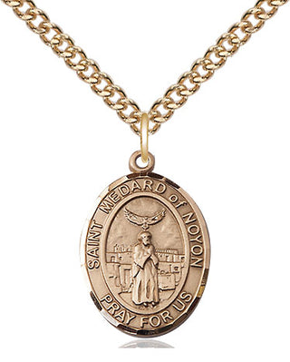 14kt Gold Saint Medard of Noyon Medal Engraved Catholic Saint Jewelry