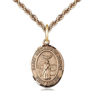 14kt Gold Saint Medard of Noyon Medal Engraved Catholic Saint Jewelry