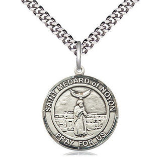 Pewter Saint Medard of Noyon Medal Religious Jewelry Engraved Catholic Saint Jewelry