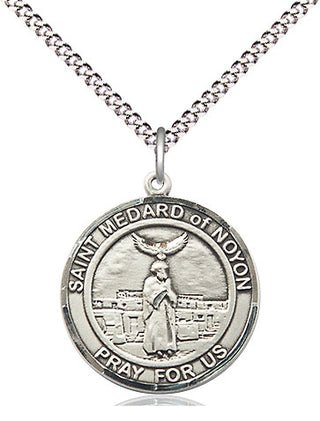 Sterling Silver Saint Medard of Noyon Medal Religious Jewelry Engraved Catholic Saint Jewelry