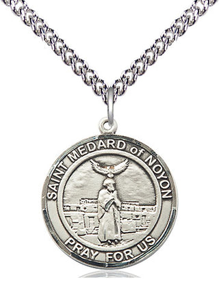 Sterling Silver Saint Medard of Noyon Medal Religious Jewelry Engraved Catholic Saint Jewelry