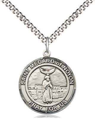 Sterling Silver Saint Medard of Noyon Medal Religious Jewelry Engraved Catholic Saint Jewelry