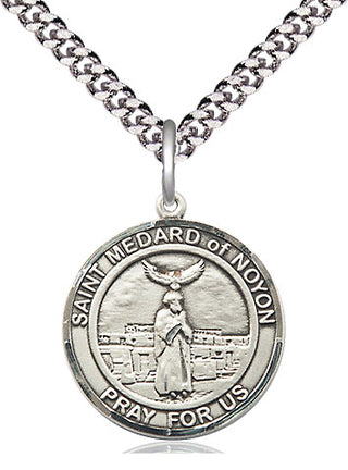 Sterling Silver Saint Medard of Noyon Medal Religious Jewelry Engraved Catholic Saint Jewelry