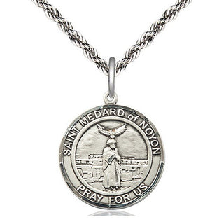 Sterling Silver Saint Medard of Noyon Medal Religious Jewelry Engraved Catholic Saint Jewelry