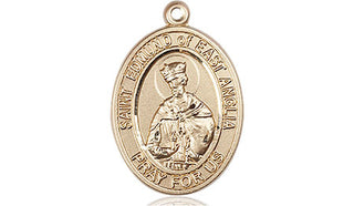 14kt Gold Filled Saint Edmund of East Anglia Medal Engraved Catholic Saint Jewelry