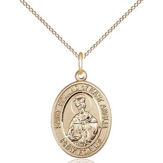 14kt Gold Saint Edmund of East Anglia Medal Engraved Catholic Saint Jewelry