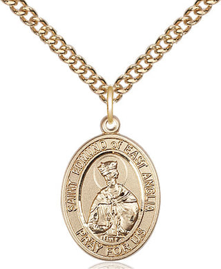 14kt Gold Saint Edmund of East Anglia Medal Engraved Catholic Saint Jewelry
