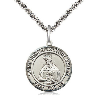 Sterling Silver Saint Edmund of East Anglia Medal Religious Jewelry Engraved Catholic Saint Jewelry