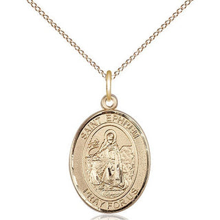 14kt Gold Saint Ephrem Medal Engraved Catholic Saint Jewelry