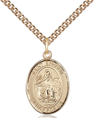 14kt Gold Saint Ephrem Medal Engraved Catholic Saint Jewelry