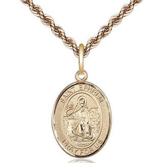 14kt Gold Saint Ephrem Medal Engraved Catholic Saint Jewelry