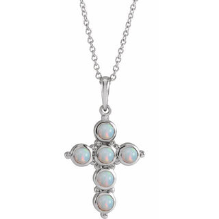 Sterling Silver Natural White Ethiopian Opal Cross 16-18" Necklace