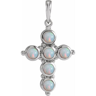 Sterling Silver Natural White Ethiopian Opal Cross Pendant