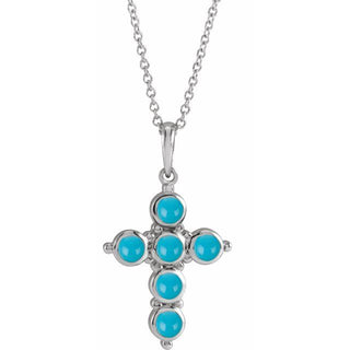 14K White Natural Turquoise Cross 16-18" Necklace