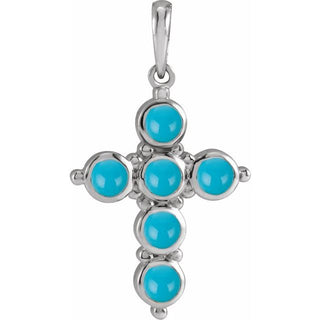 14K White Natural Turquoise Cross Pendant